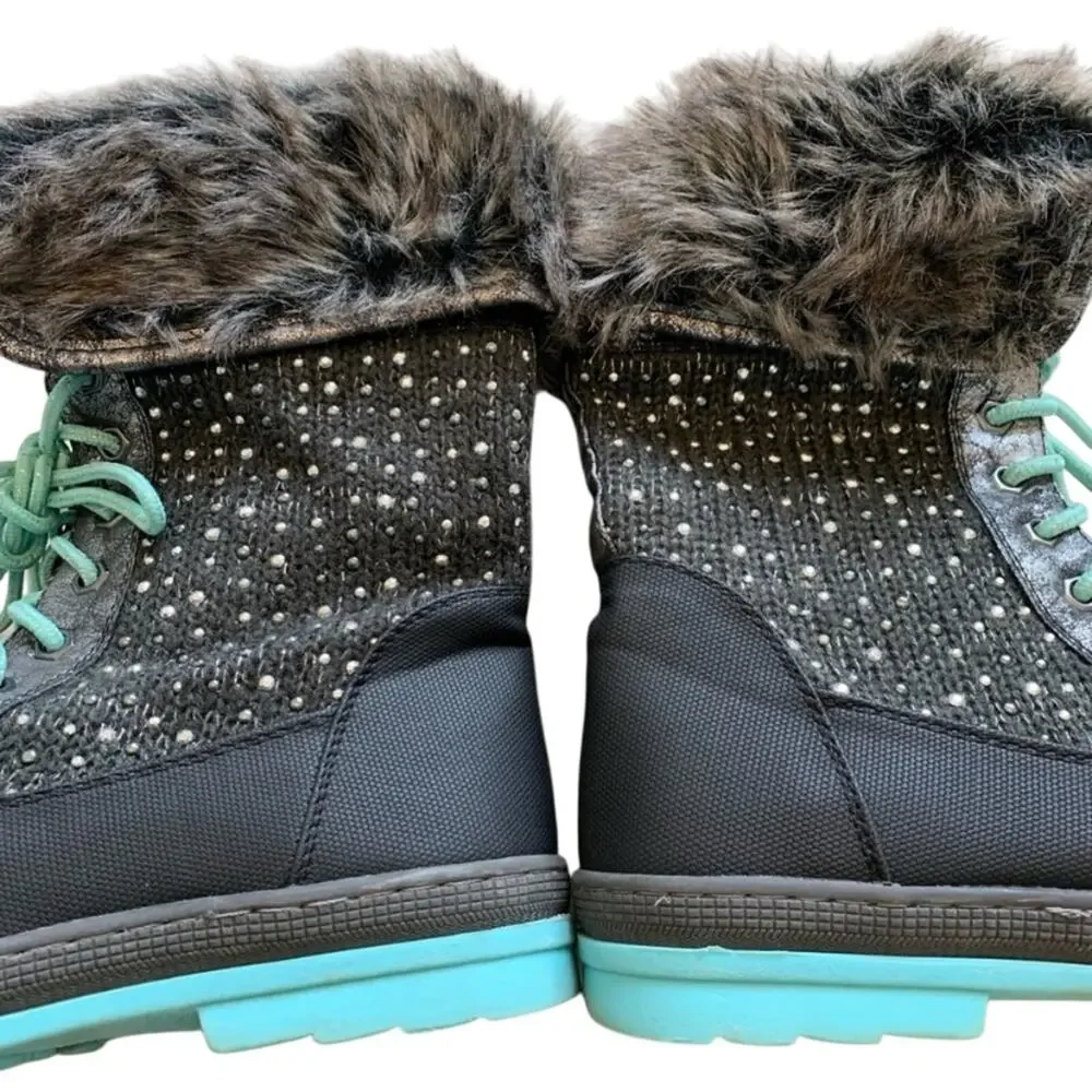 Justice Black Sparkle Faux Fur Duck Boots